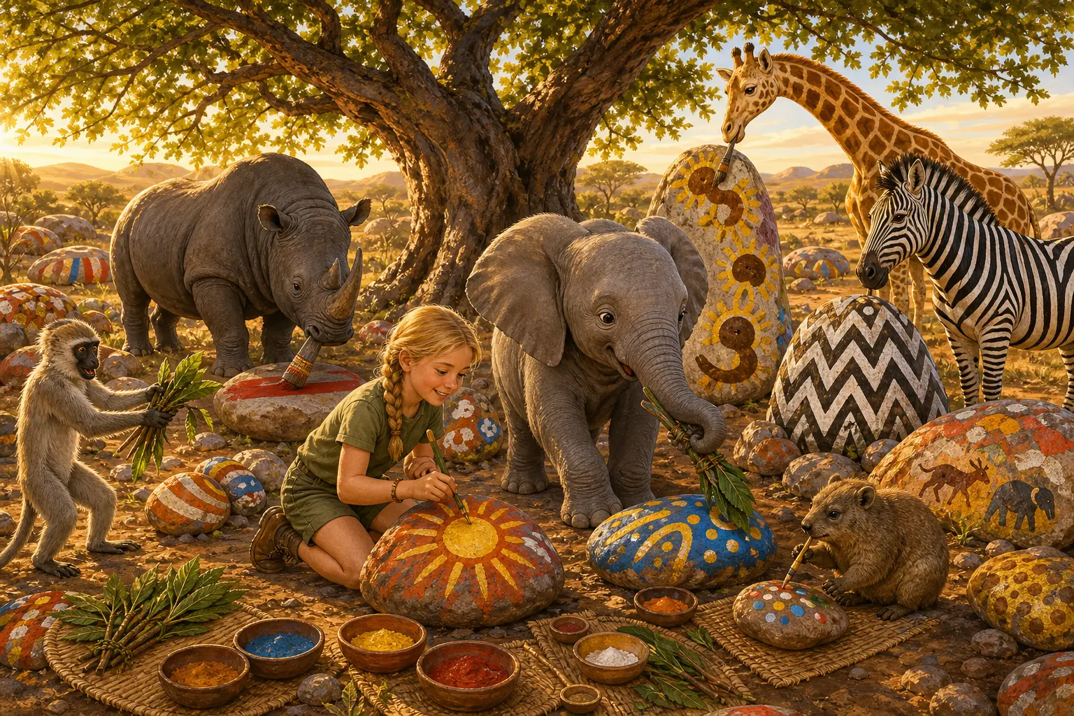 The friends painting the stones